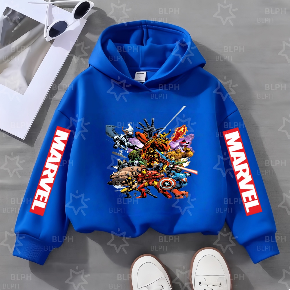 Kids Cartoon Hooded Sweatshirt Marvel Avengers Super Hero Team Print Casual Tops Boys Girls Daily Hoodie