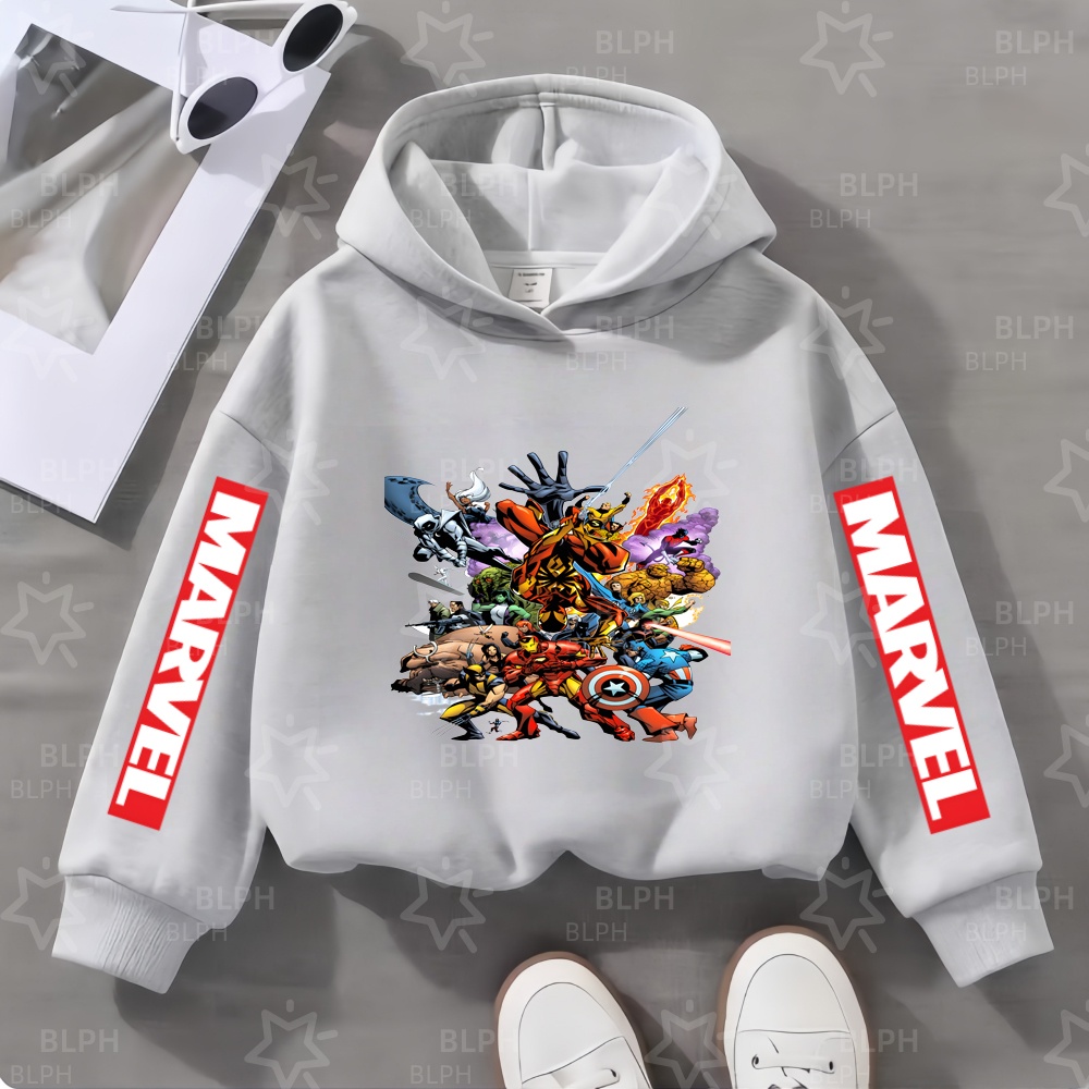 Kids Cartoon Hooded Sweatshirt Marvel Avengers Super Hero Team Print Casual Tops Boys Girls Daily Hoodie