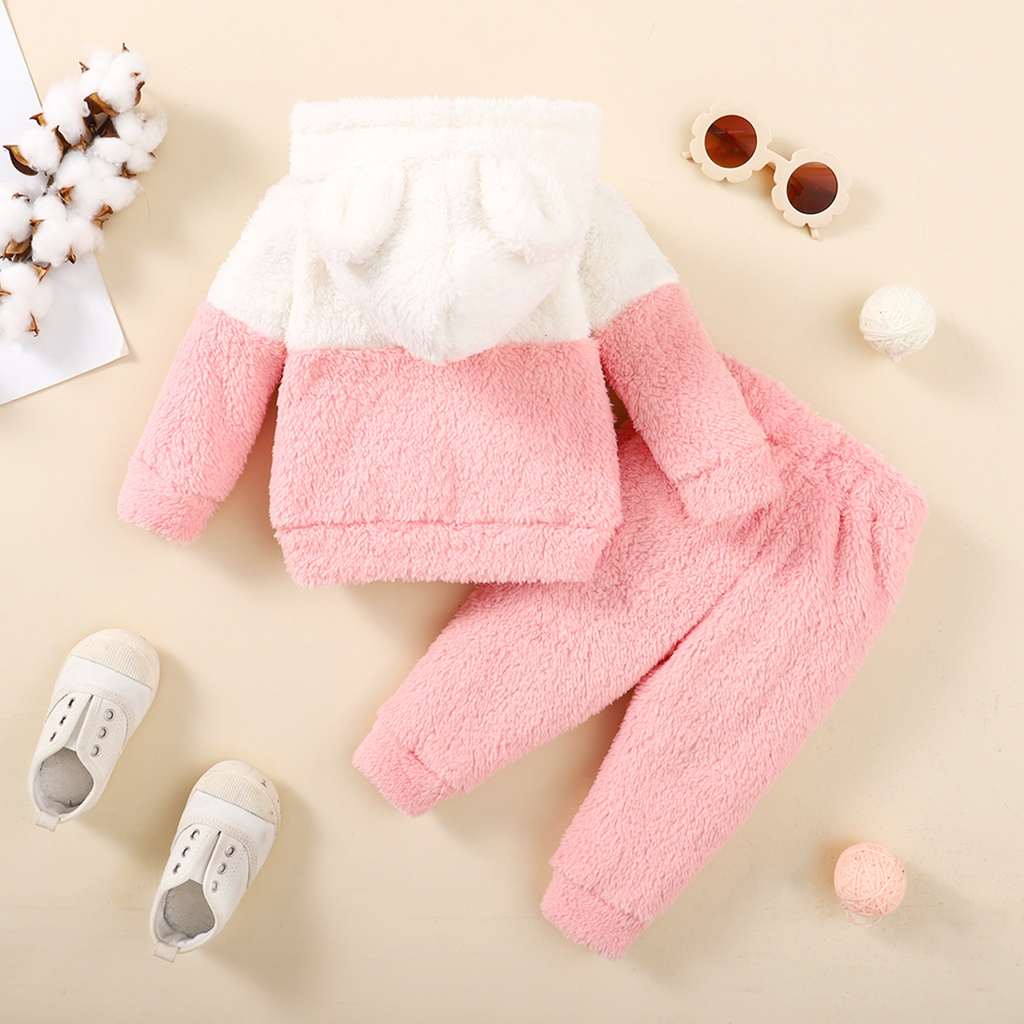 0-2 Years Newborn Baby Girl Fluff Hooded Clothes Set Long Sleeve Hoodie - Image 3