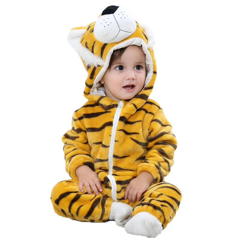 0-3Y Toddler Flannel Animal Costume Baby Newborn Tiger Bodysuit Hooded