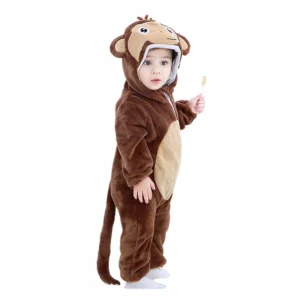 0-3Y Toddler Flannel Animal Costume Baby Newborn Monkey Bodysuit Hooded