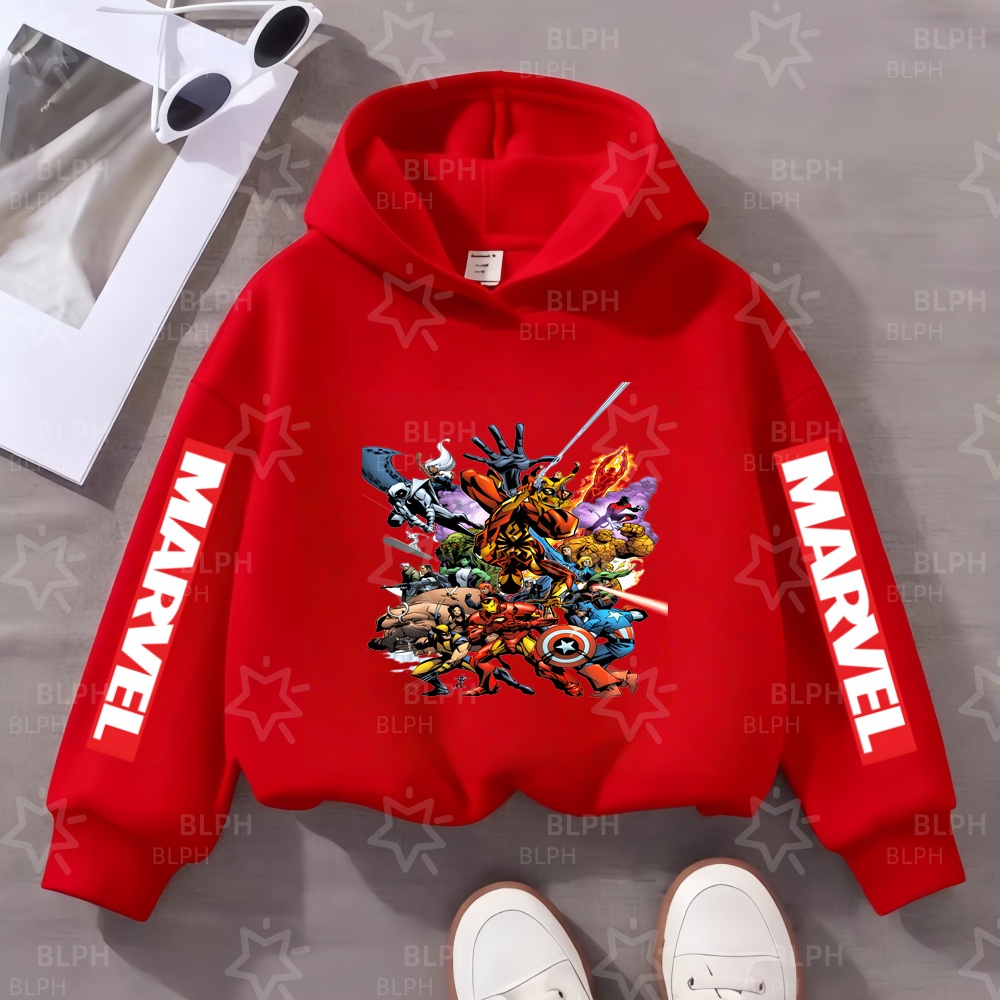 Kids Cartoon Hooded Sweatshirt Marvel Avengers Super Hero Team Print Casual Tops Boys Girls Daily Hoodie (Copy)
