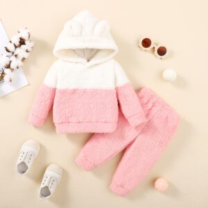 0-2 Years Newborn Baby Girl Fluff Hooded Clothes Set Long Sleeve Hoodie