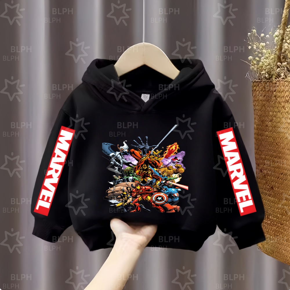 Kids Cartoon Hooded Sweatshirt Marvel Avengers Super Hero Team Print Casual Tops Boys Girls Daily Hoodie (Copy)
