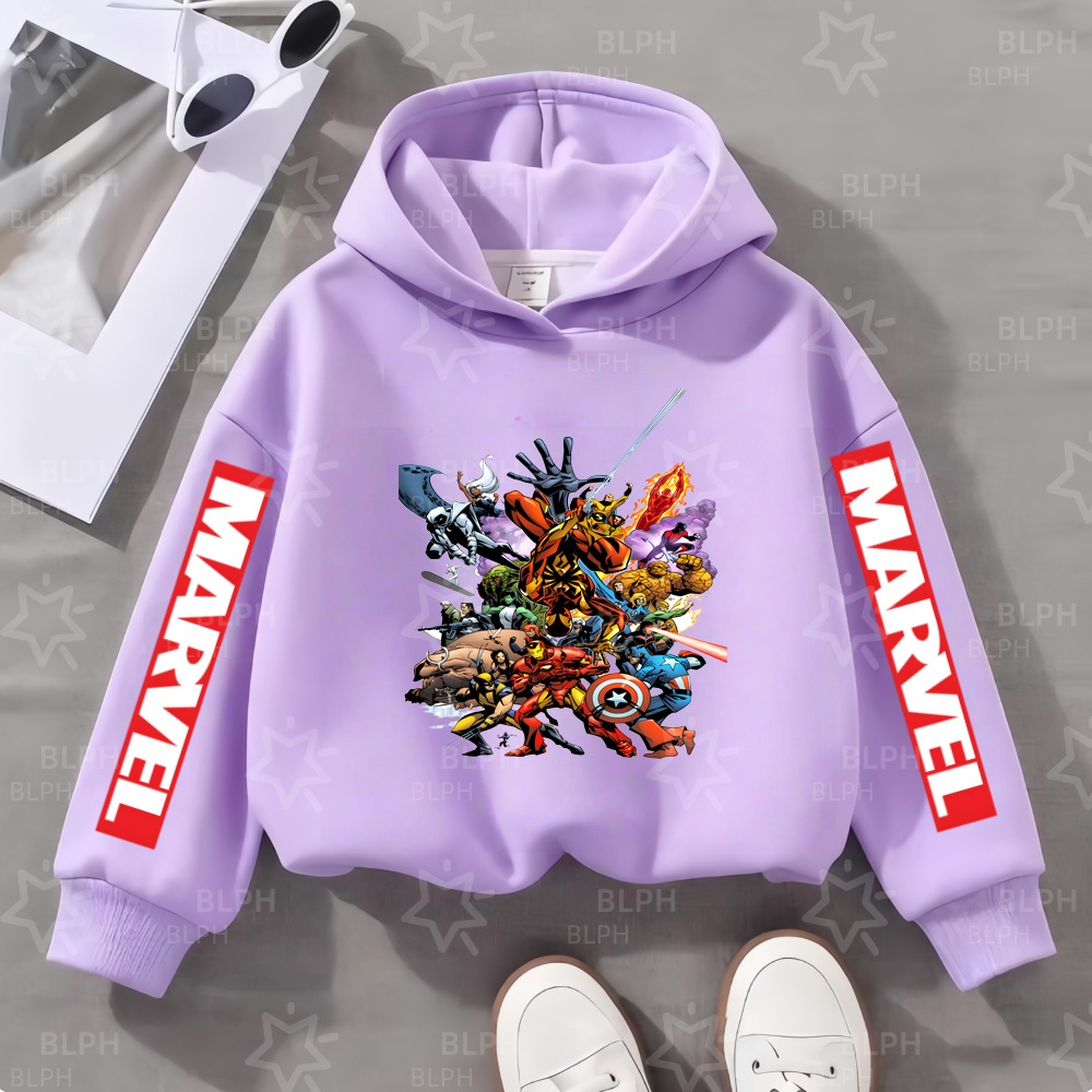 Kids Cartoon Hooded Sweatshirt Marvel Avengers Super Hero Team Print Casual Tops Boys Girls Daily Hoodie