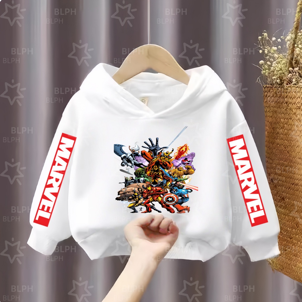Kids Cartoon Hooded Sweatshirt Marvel Avengers Super Hero Team Print Casual Tops Boys Girls Daily Hoodie