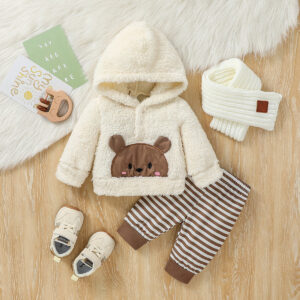 Baby Boys 2Pcs Newborn-6M Winter Long Sleeve Cartoon Bear Hooded Coat